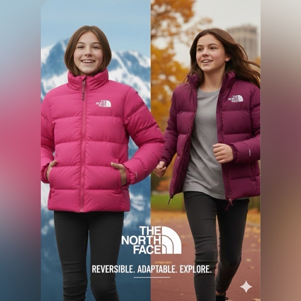 The North Face Reversible Pink and Purple Puffer Jacket for Teens (L-12)
